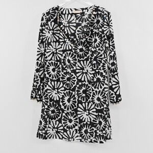 Tory Burch Pomelo Floral Beach Tunic Womens Size M Black‎ White Cotton Sequin
